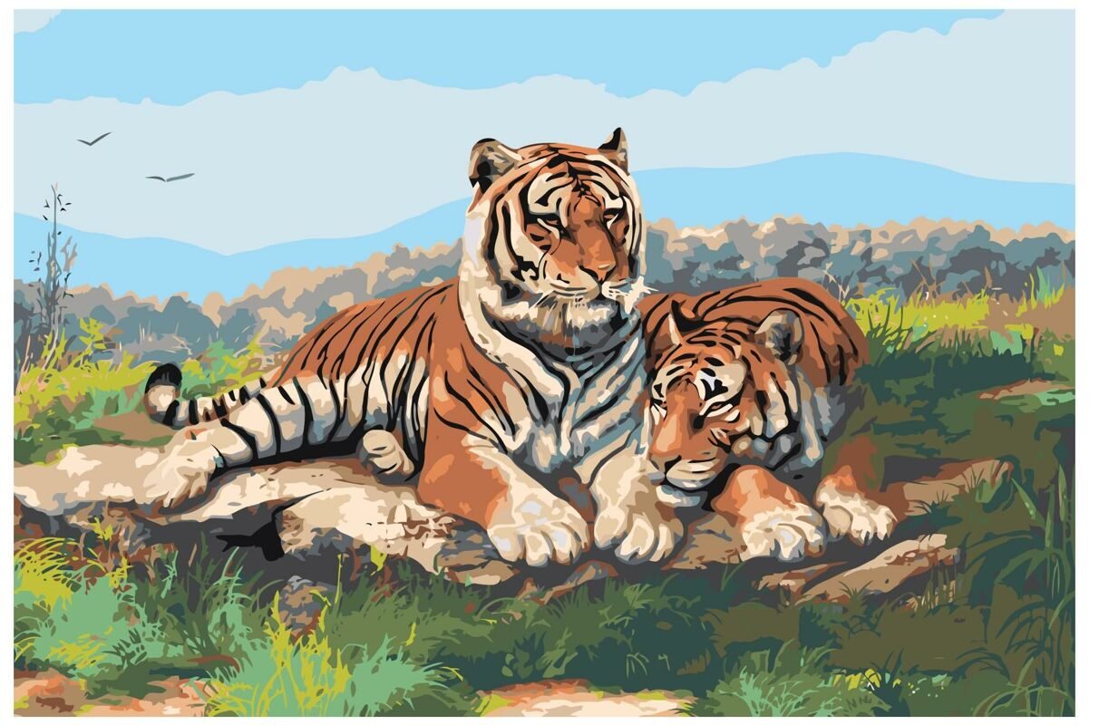 Модульная картина Картиномания семья тигров